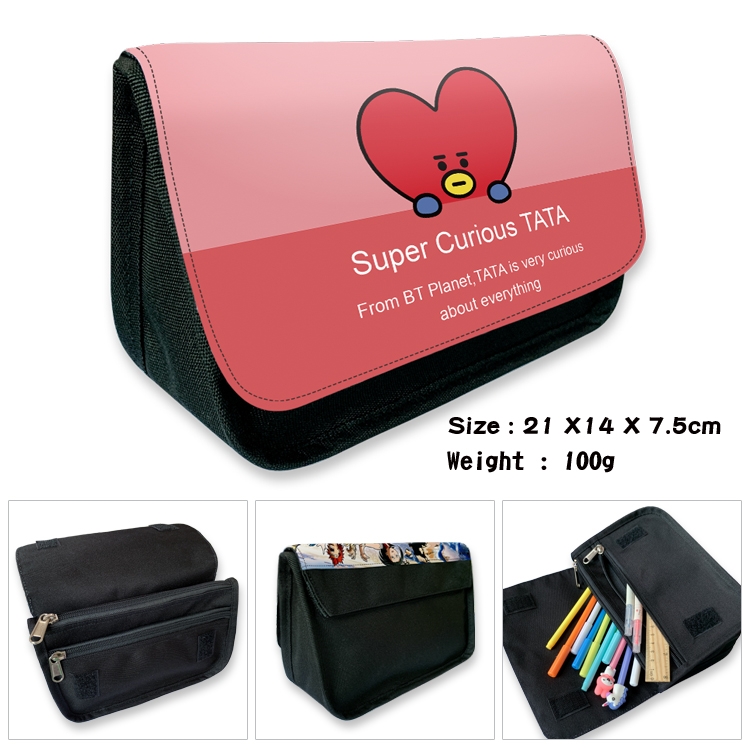 BTS Velcro canvas zipper pencil case Pencil Bag 21×14×7.5cm