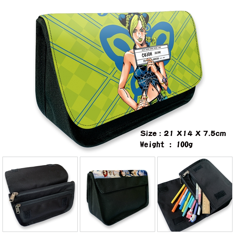 JoJos Bizarre Adventure Velcro canvas zipper pencil case Pencil Bag 21×14×7.5cm