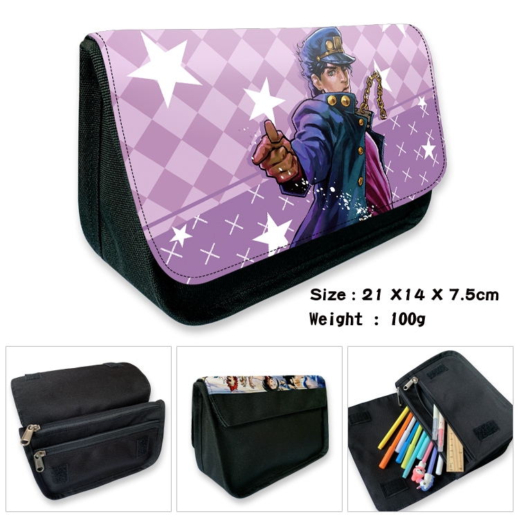 JoJos Bizarre Adventure Velcro canvas zipper pencil case Pencil Bag 21×14×7.5cm
