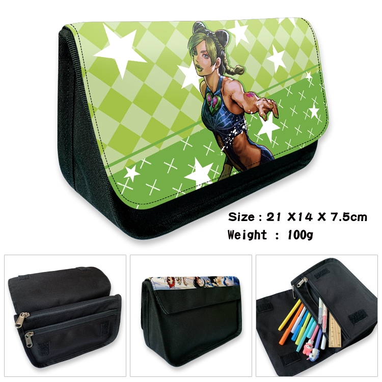 JoJos Bizarre Adventure Velcro canvas zipper pencil case Pencil Bag 21×14×7.5cm