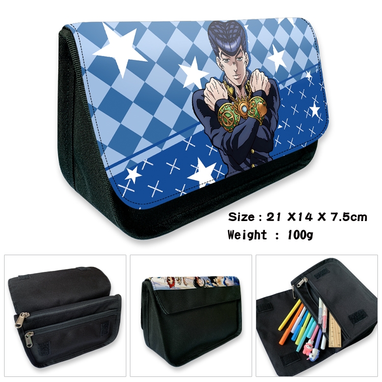 JoJos Bizarre Adventure Velcro canvas zipper pencil case Pencil Bag 21×14×7.5cm