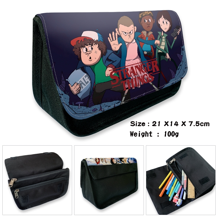 Stranger Things Velcro canvas zipper pencil case Pencil Bag 21×14×7.5cm
