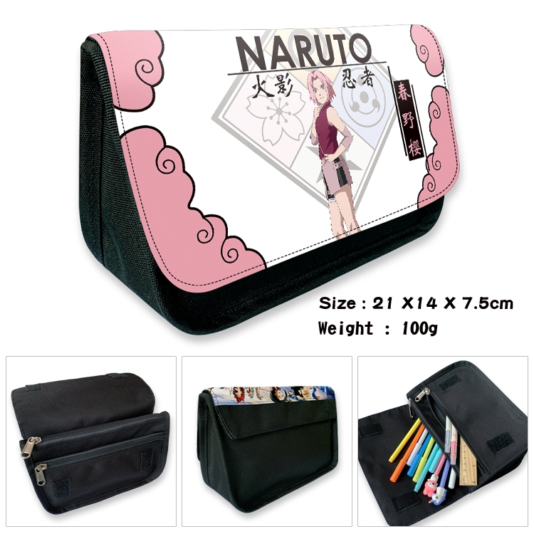 Naruto Velcro canvas zipper pencil case Pencil Bag 21×14×7.5cm