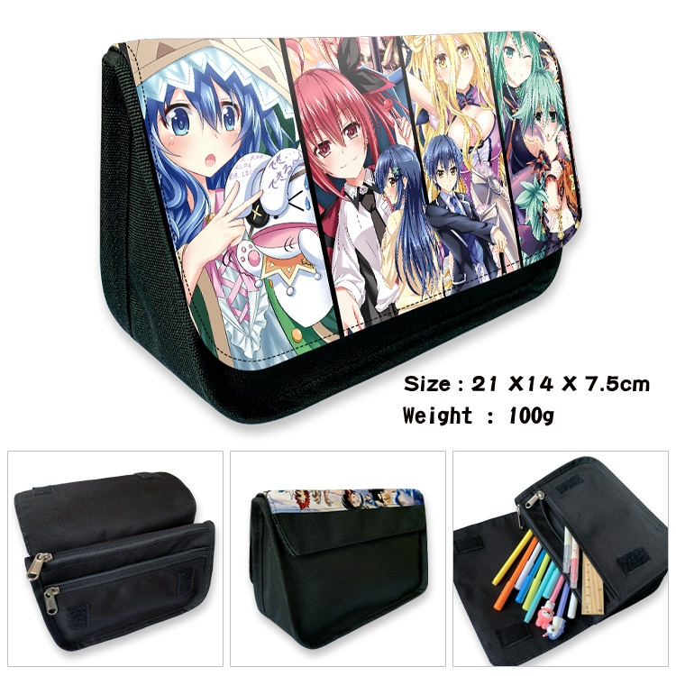 Date-A-Live Velcro canvas zipper pencil case Pencil Bag 21×14×7.5cm