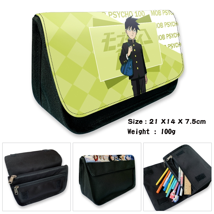 Mob Psycho 100 Velcro canvas zipper pencil case Pencil Bag 21×14×7.5cm