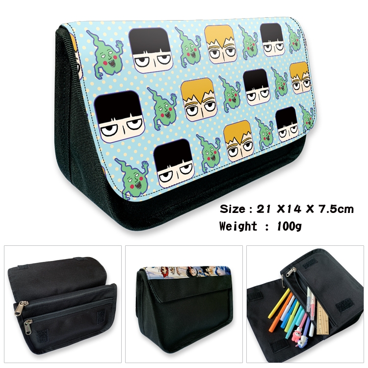 Mob Psycho 100 Velcro canvas zipper pencil case Pencil Bag 21×14×7.5cm