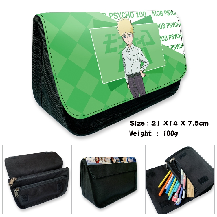 Mob Psycho 100 Velcro canvas zipper pencil case Pencil Bag 21×14×7.5cm