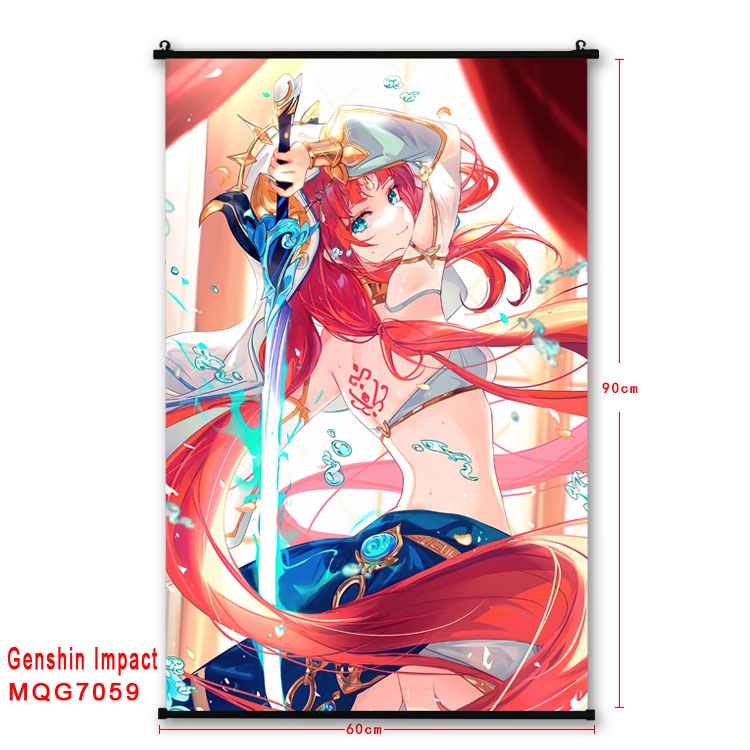 Genshin Impact Anime black Plastic rod Cloth painting Wall Scroll 60X90CM MQG-7059