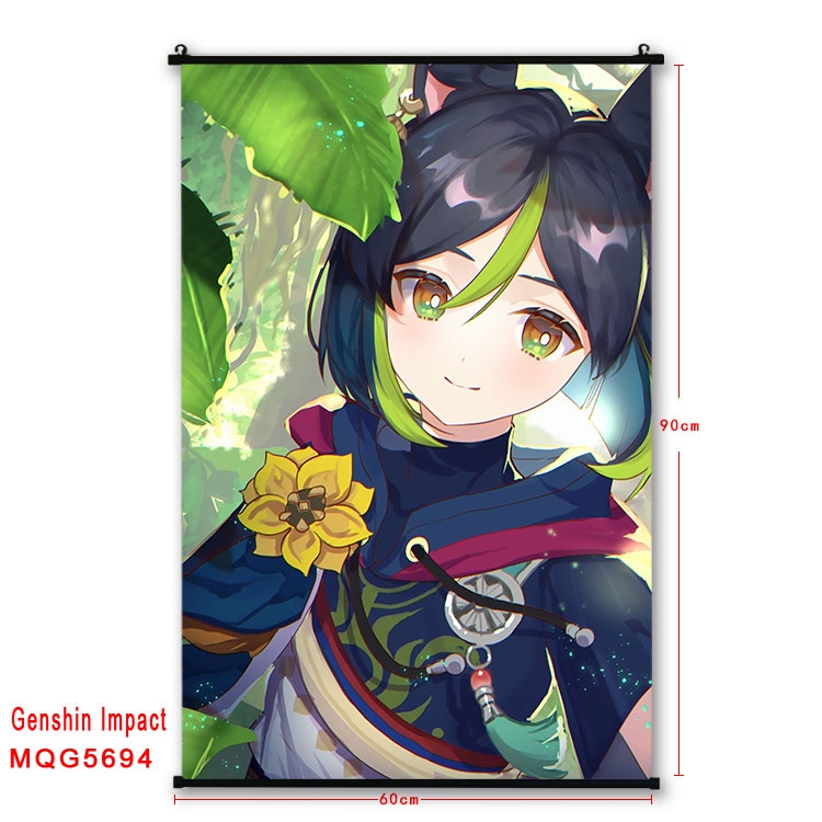 Genshin Impact Anime black Plastic rod Cloth painting Wall Scroll 60X90CM MQG-5694