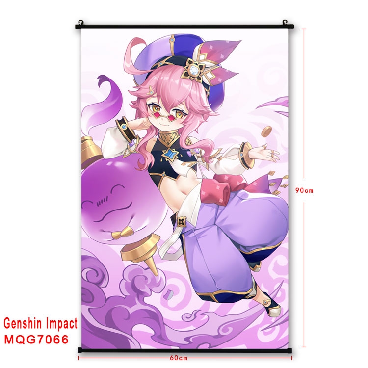 Genshin Impact Anime black Plastic rod Cloth painting Wall Scroll 60X90CM MQG-7066