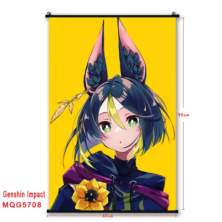 Genshin Impact Anime black Plastic rod Cloth painting Wall Scroll 60X90CM MQG-5708
