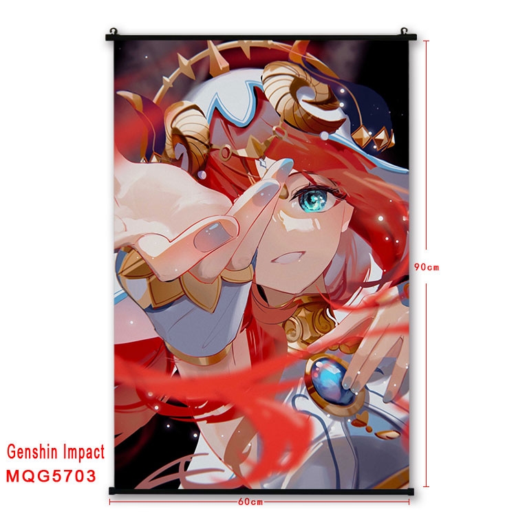 Genshin Impact Anime black Plastic rod Cloth painting Wall Scroll 60X90CM MQG-5703