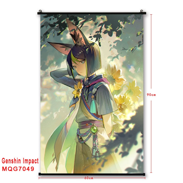 Genshin Impact Anime black Plastic rod Cloth painting Wall Scroll 60X90CM MQG-7049