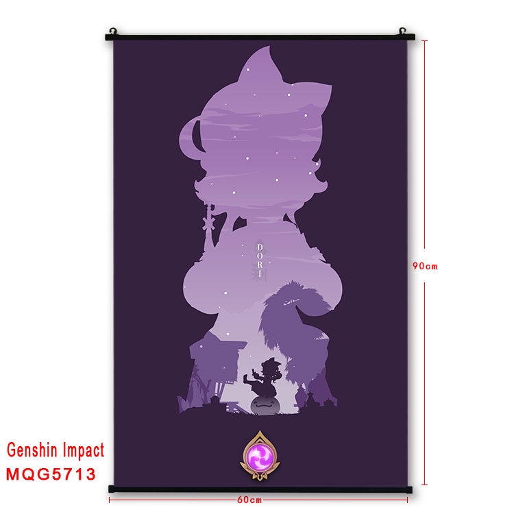 Genshin Impact Anime black Plastic rod Cloth painting Wall Scroll 60X90CM MQG-5713