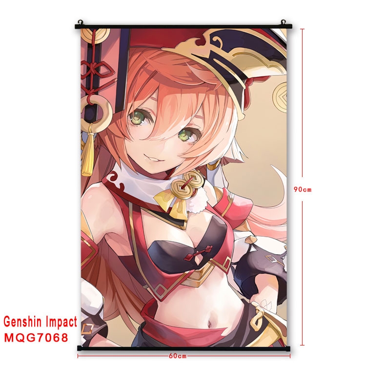 Genshin Impact Anime black Plastic rod Cloth painting Wall Scroll 60X90CM  MQG-7068