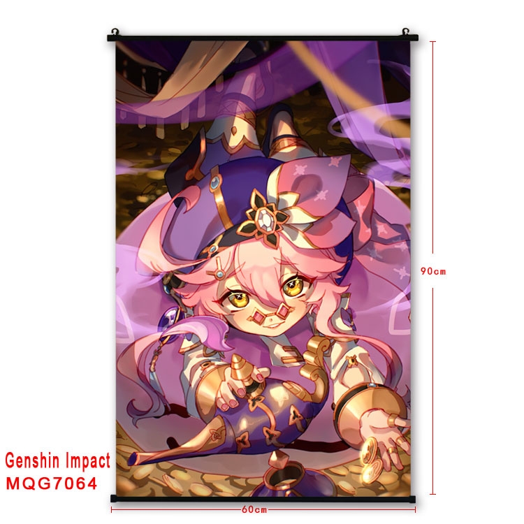 Genshin Impact Anime black Plastic rod Cloth painting Wall Scroll 60X90CM MQG-7064
