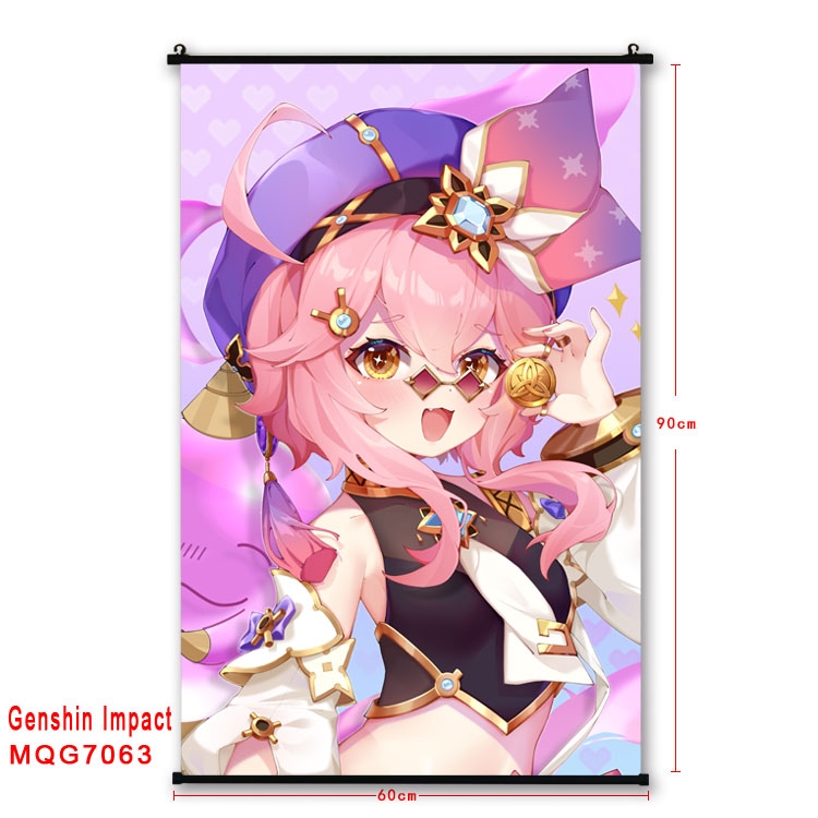 Genshin Impact Anime black Plastic rod Cloth painting Wall Scroll 60X90CM MQG-7045