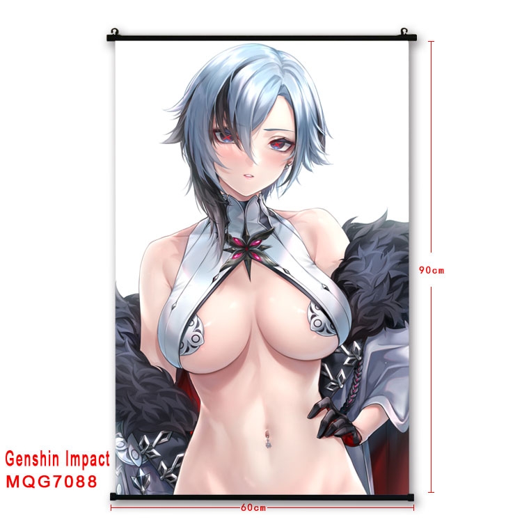Genshin Impact Anime black Plastic rod Cloth painting Wall Scroll 60X90CM 