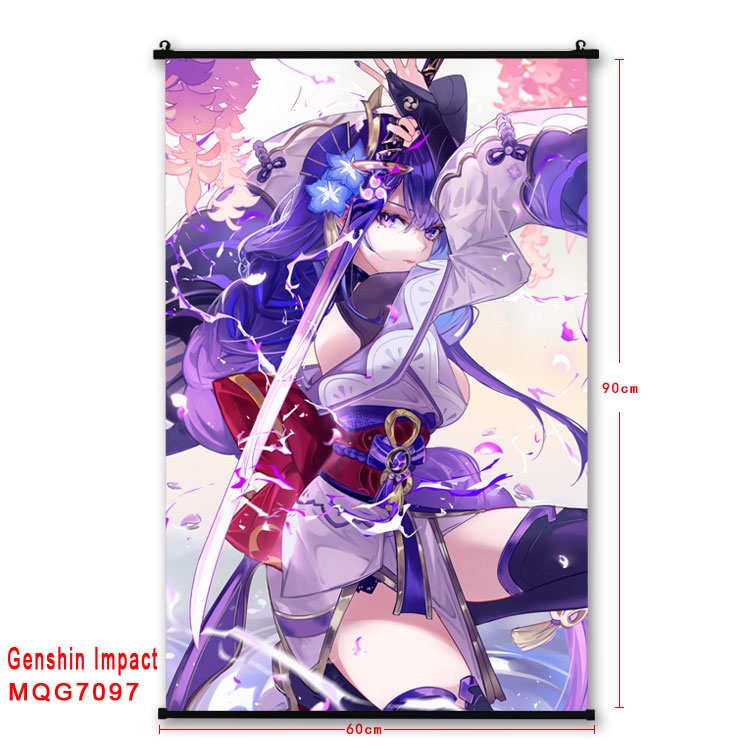Genshin Impact Anime black Plastic rod Cloth painting Wall Scroll 60X90CM 