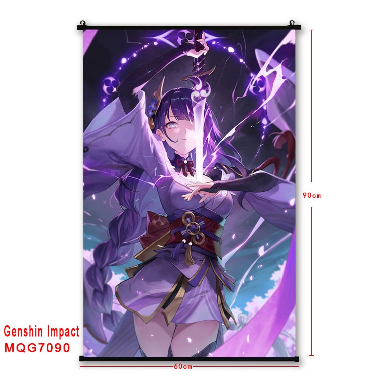 Genshin Impact Anime black Plastic rod Cloth painting Wall Scroll 60X90CM 