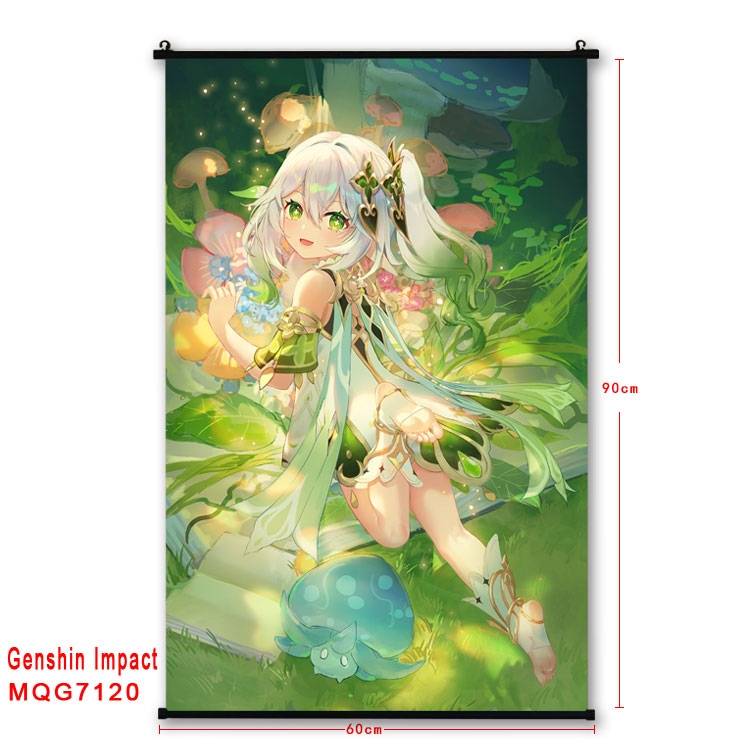 Genshin Impact Anime black Plastic rod Cloth painting Wall Scroll 60X90CM 