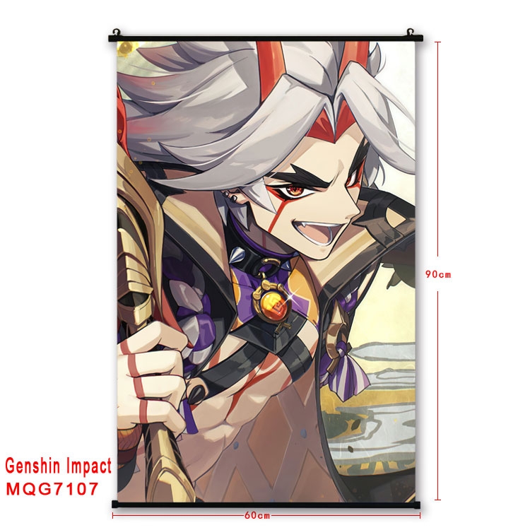 Genshin Impact Anime black Plastic rod Cloth painting Wall Scroll 60X90CM 