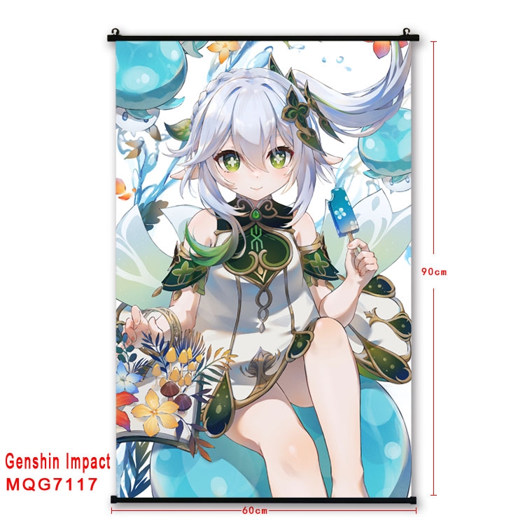 Genshin Impact Anime black Plastic rod Cloth painting Wall Scroll 60X90CM 