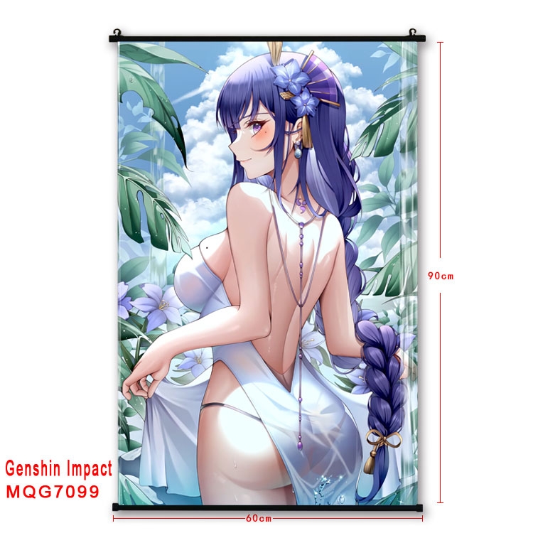 Genshin Impact Anime black Plastic rod Cloth painting Wall Scroll 60X90CM 