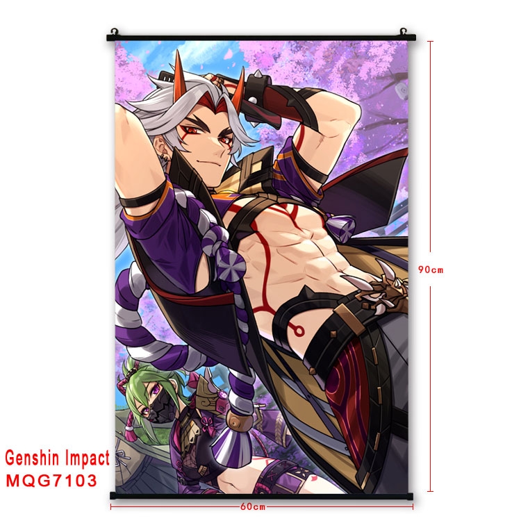 Genshin Impact Anime black Plastic rod Cloth painting Wall Scroll 60X90CM 