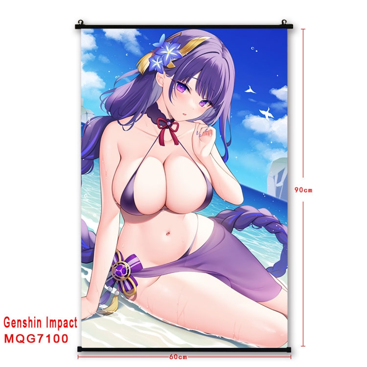Genshin Impact Anime black Plastic rod Cloth painting Wall Scroll 60X90CM 