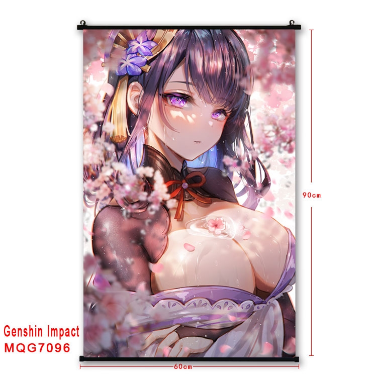 Genshin Impact Anime black Plastic rod Cloth painting Wall Scroll 60X90CM 