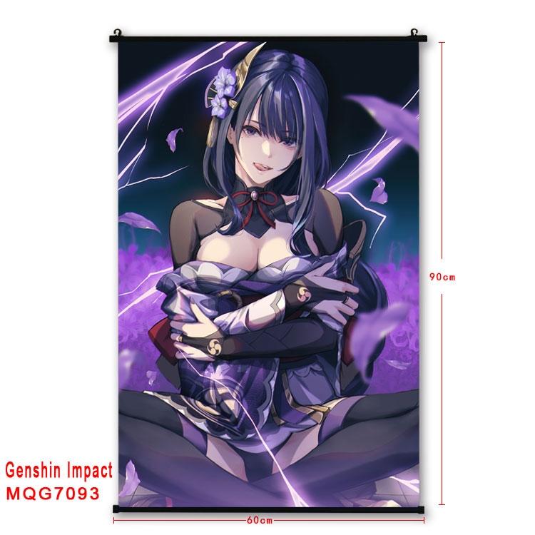 Genshin Impact Anime black Plastic rod Cloth painting Wall Scroll 60X90CM 