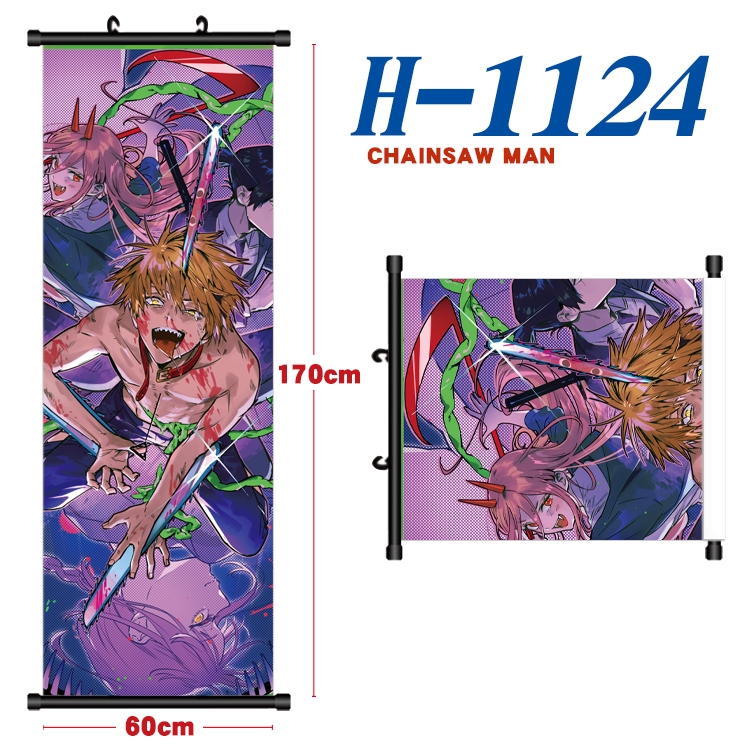 Chainsaw man Black plastic rod cloth hanging canvas painting 60x170cm H-1124A