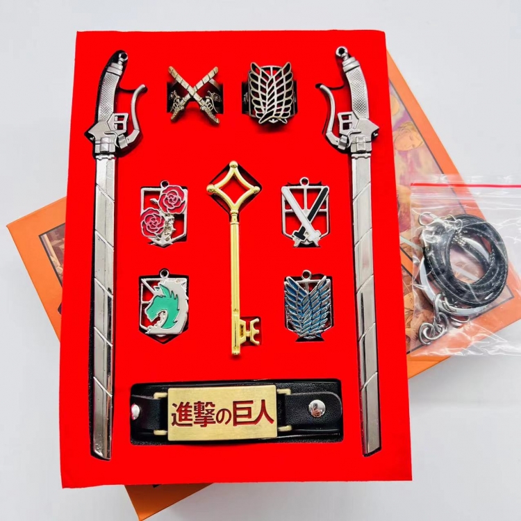 Shingeki no Kyojin Anime ring leather bracelet necklace 10 piece set