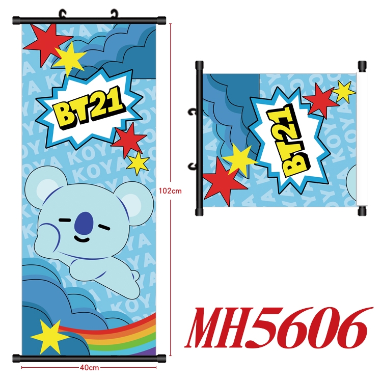 BTS black Plastic rod Cloth painting Wall Scroll 40X102CM MH5606A