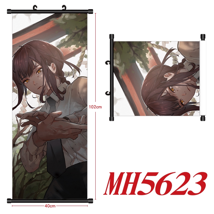 Chainsaw man Anime black Plastic rod Cloth painting Wall Scroll 40X102CM MH5623A
