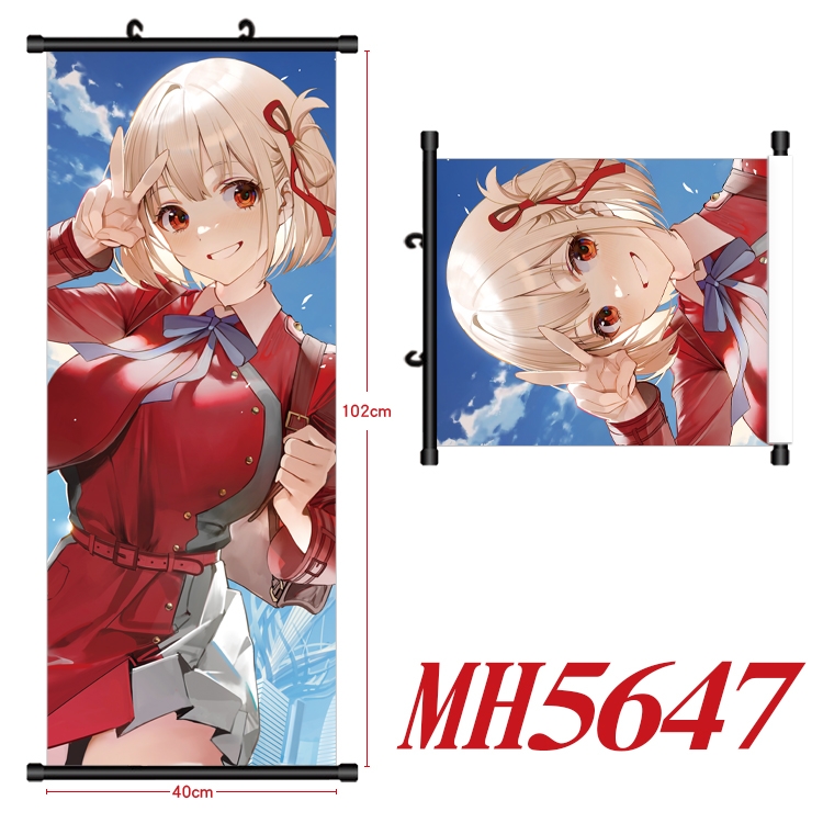 Lycoris Recoil  Anime black Plastic rod Cloth painting Wall Scroll 40X102CM MH5647A