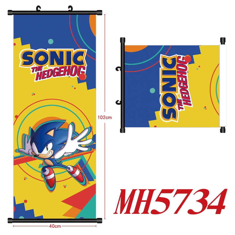 Sonic The Hedgehog Anime black Plastic rod Cloth painting Wall Scroll 40X102CM 