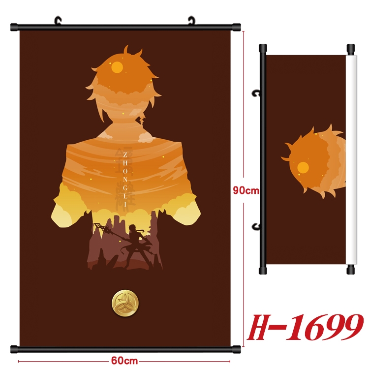 Genshin Impact  Anime Black Plastic Rod Canvas Painting Wall Scroll 60X90CM H-1699A