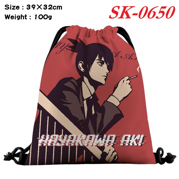 Chainsaw man cartoon Waterproof Nylon Full Color Drawstring Pocket 39x32cm  SK-0650A