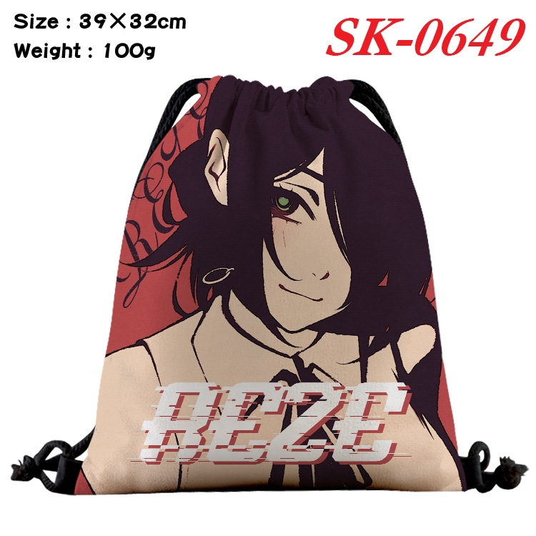 Chainsaw man cartoon Waterproof Nylon Full Color Drawstring Pocket 39x32cm SK-0649A