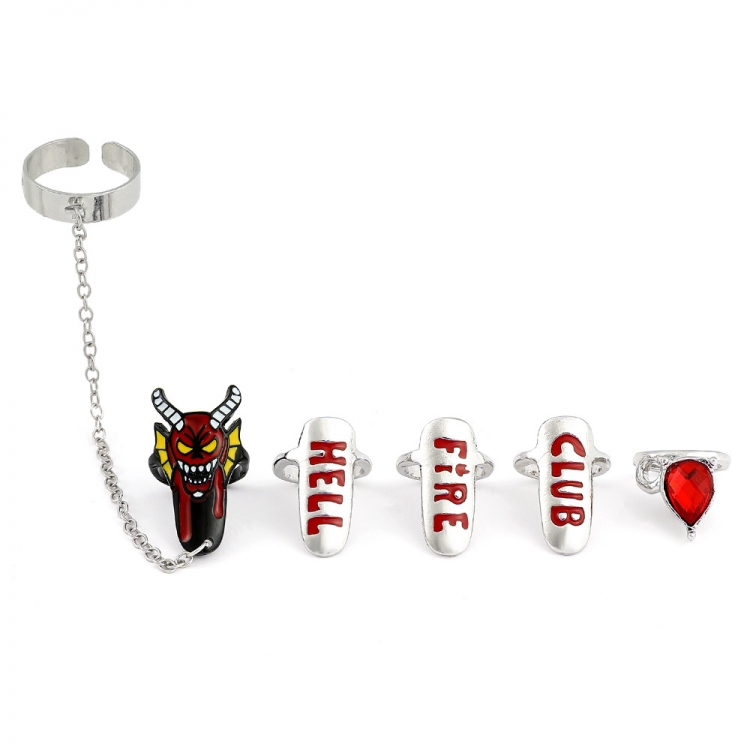 Stranger Things Ring Armor Wearing Removable Metal Nail Ring COS a set of 5 price for 5  sets  OPP bag packaging