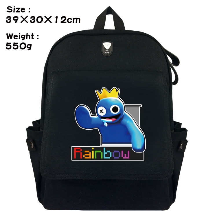 Rainbow friends Canvas flap backpack headset backpack student schoolbag 39X30X12CM 550g