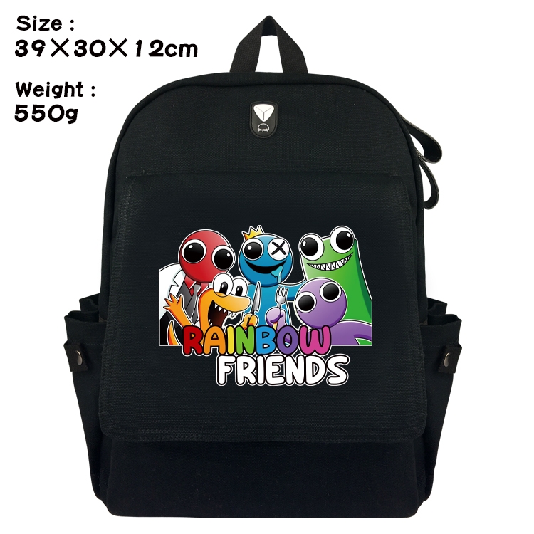 Rainbow friends Canvas flap backpack headset backpack student schoolbag 39X30X12CM 550g