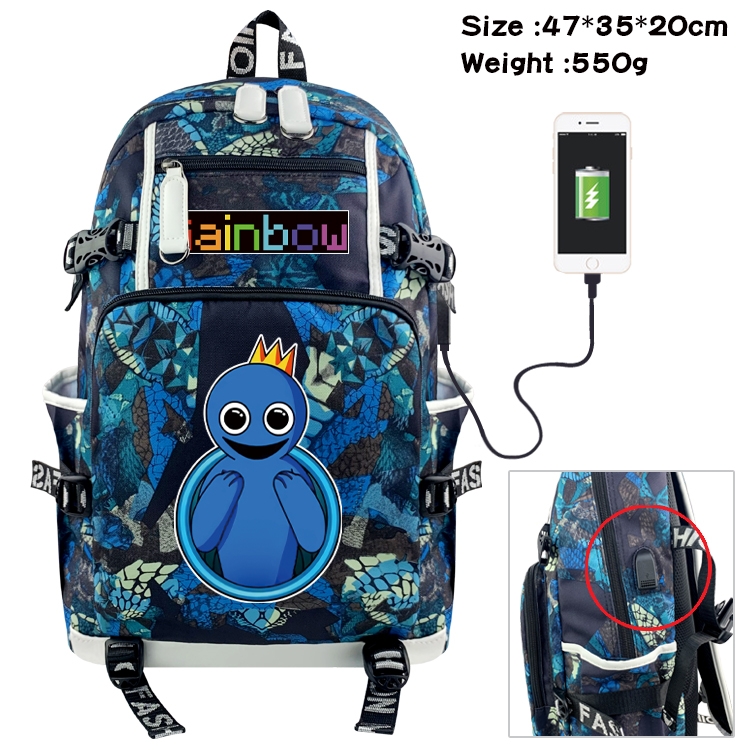 Rainbow friends Anime data cable camouflage print backpack schoolbag 47x35x20cm