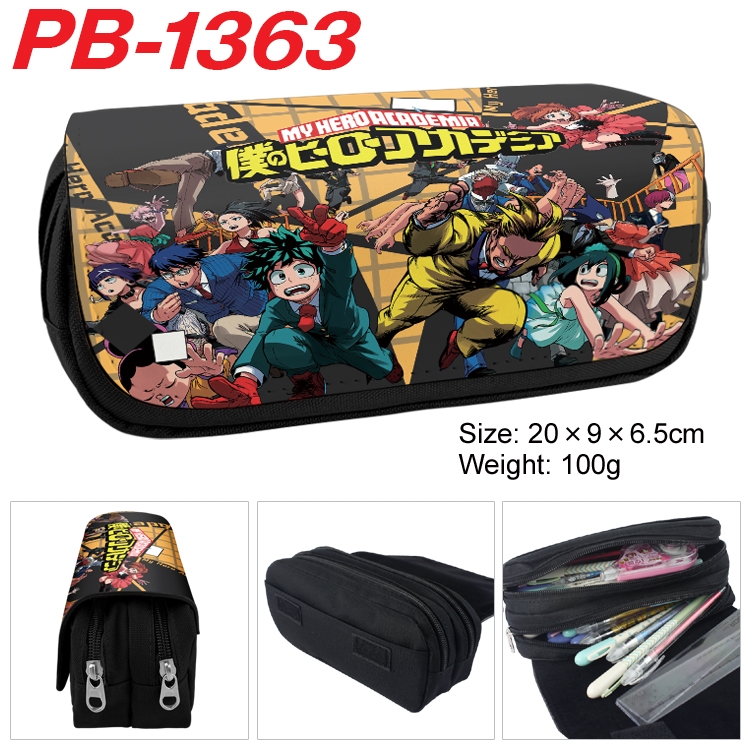 My Hero Academia Cartoon double-layer zipper canvas stationery case pencil Bag 20×9×6.5cm PB-1363
