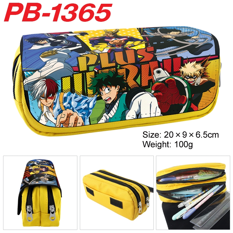 My Hero Academia Cartoon double-layer zipper canvas stationery case pencil Bag 20×9×6.5cm PB-1365