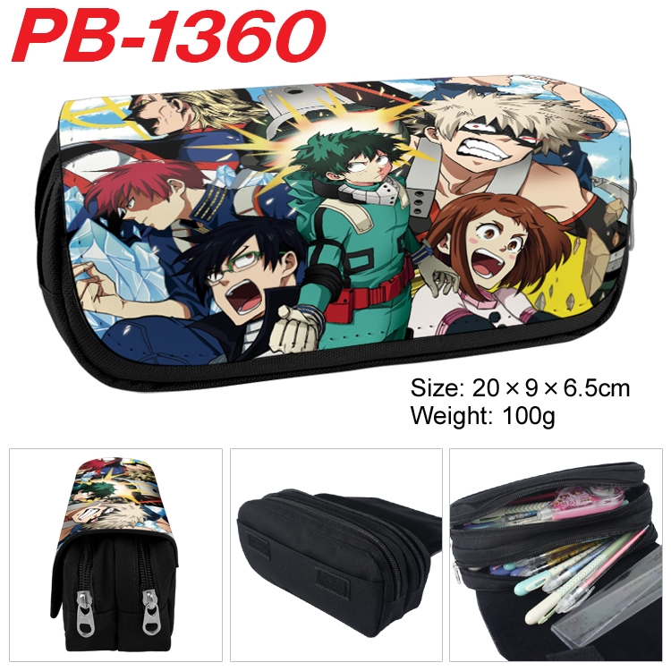 My Hero Academia Cartoon double-layer zipper canvas stationery case pencil Bag 20×9×6.5cm PB-1360