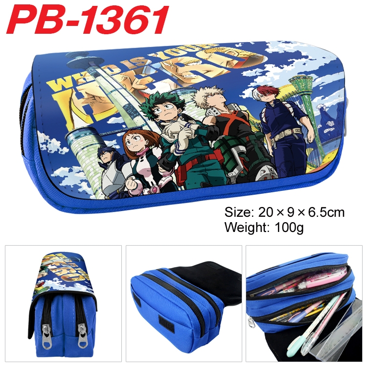My Hero Academia Cartoon double-layer zipper canvas stationery case pencil Bag 20×9×6.5cm PB-1361