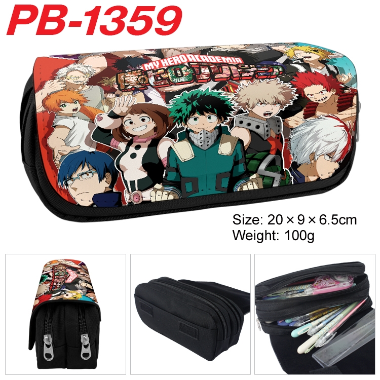 My Hero Academia Cartoon double-layer zipper canvas stationery case pencil Bag 20×9×6.5cm PB-1359